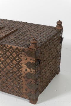 19th Century Chest Wrapped in Iron Straps with Brass Studs, India