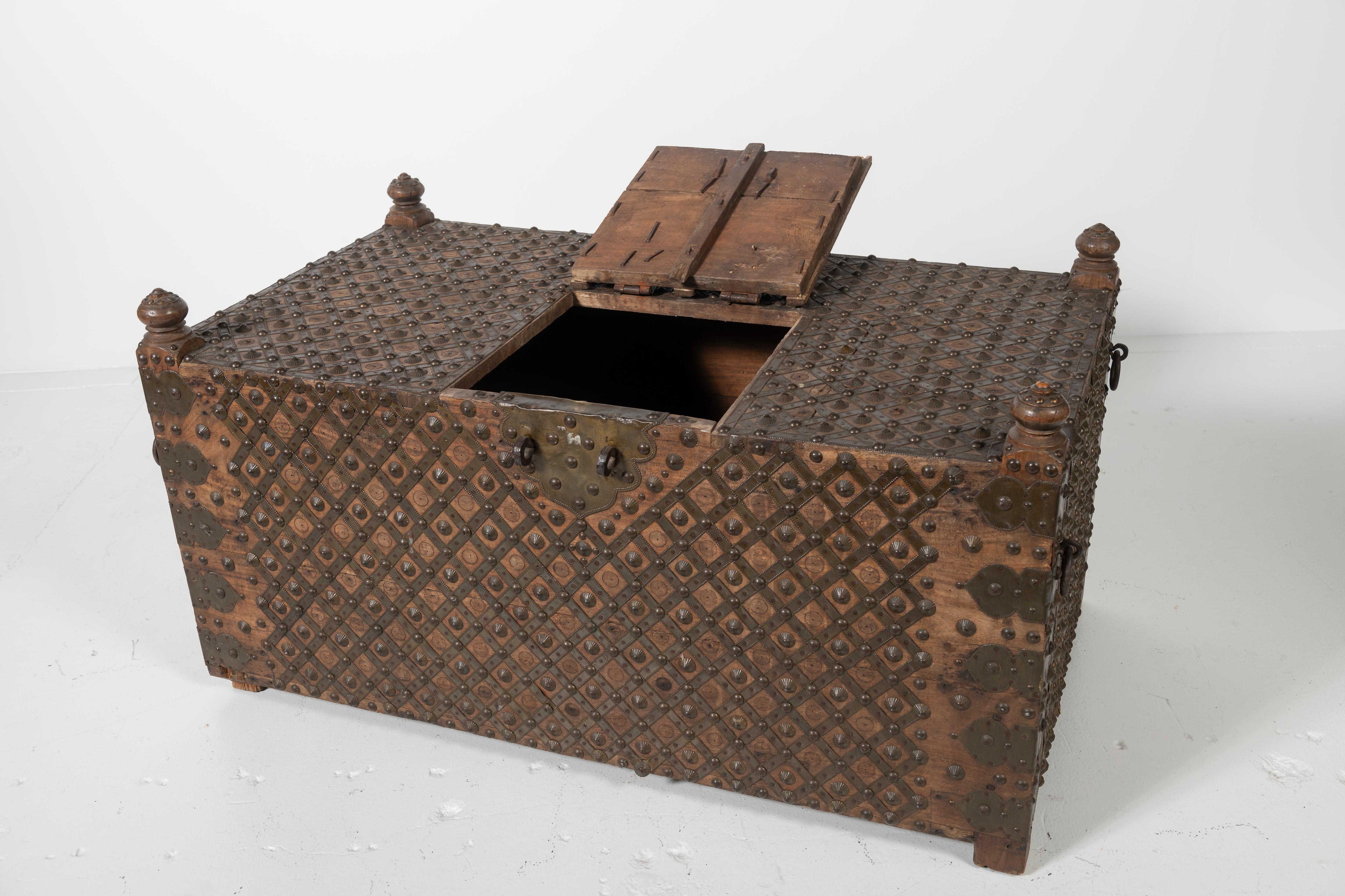 19th Century Chest Wrapped in Iron Straps with Brass Studs, India In Good Condition In San Francisco, CA