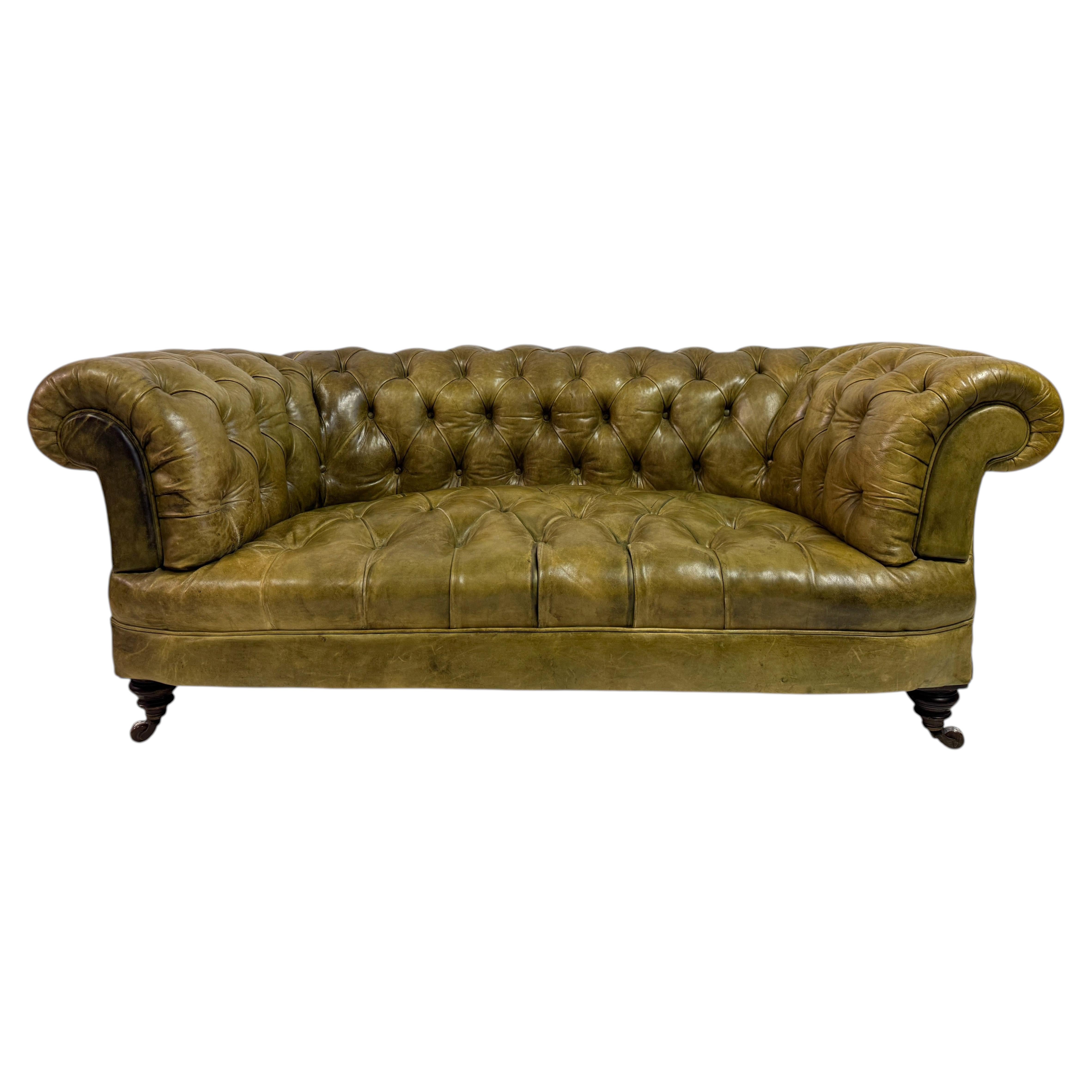 Victorian Chesterfield Sofa in Patinated Leather, UK, 19th Century