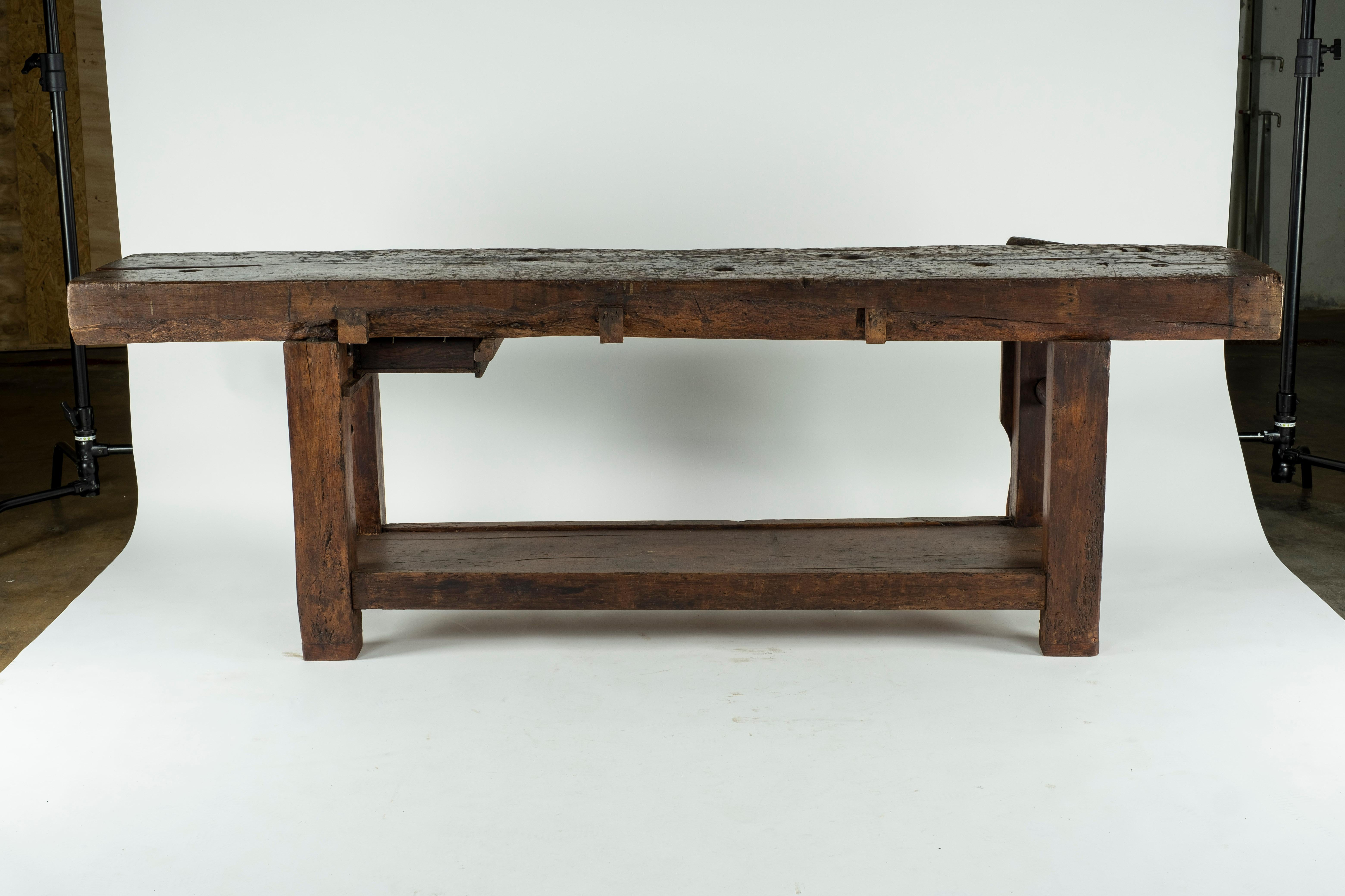 19th Century Chestnut Workbench Console 14