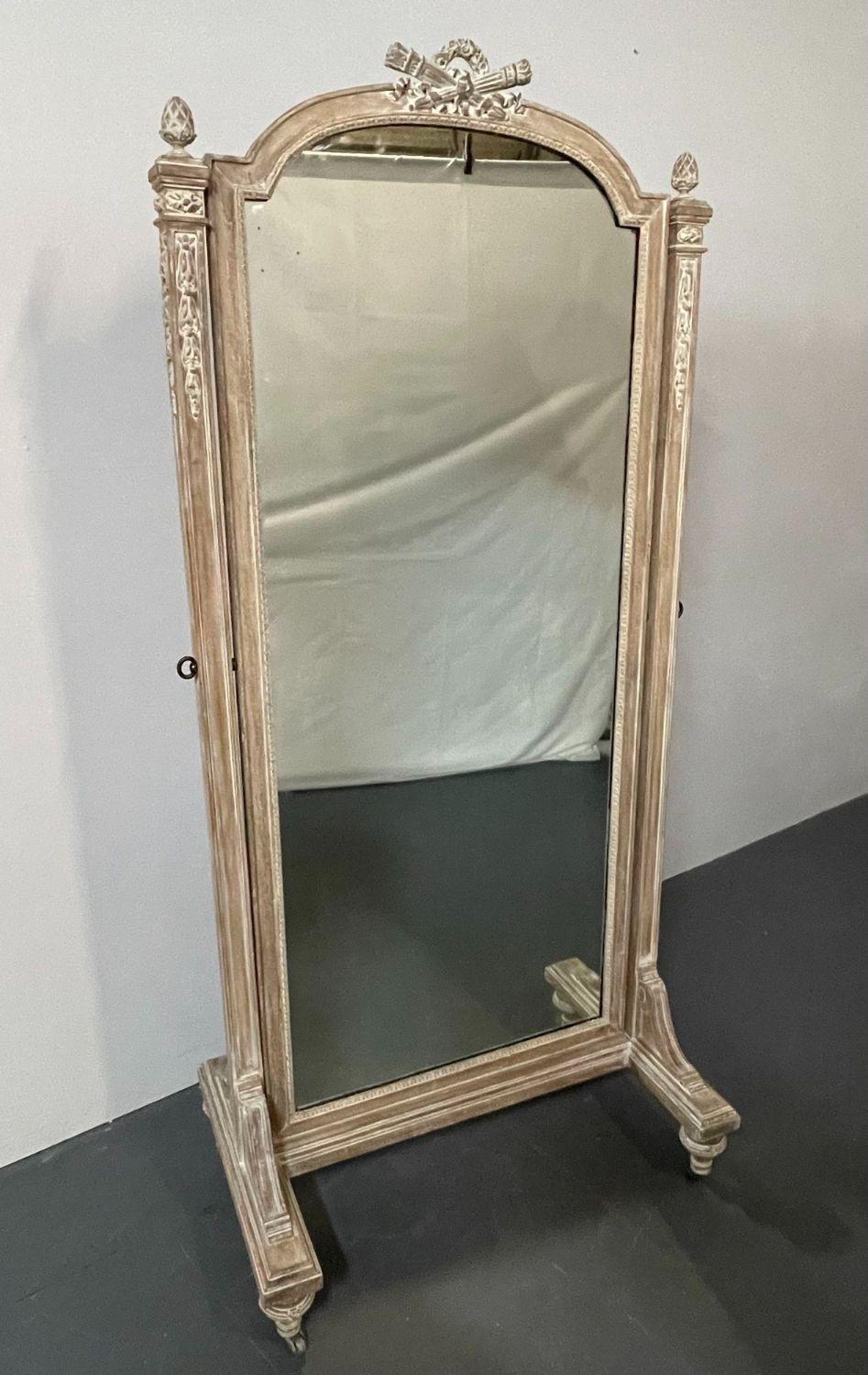 Gustavien 19ème siècle Cheval, Floor Mirror, Louis XVI, Whitewashed, Standing Mirror en vente