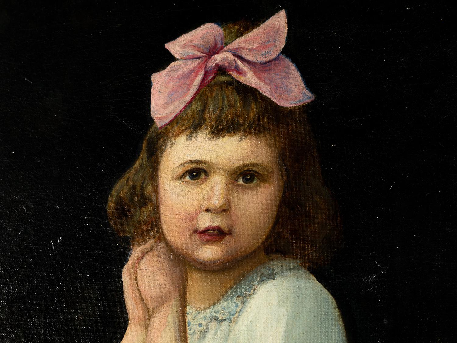 A olio 19th Century Child Nursery Room Portrait Painting By Charles Bosquier in vendita