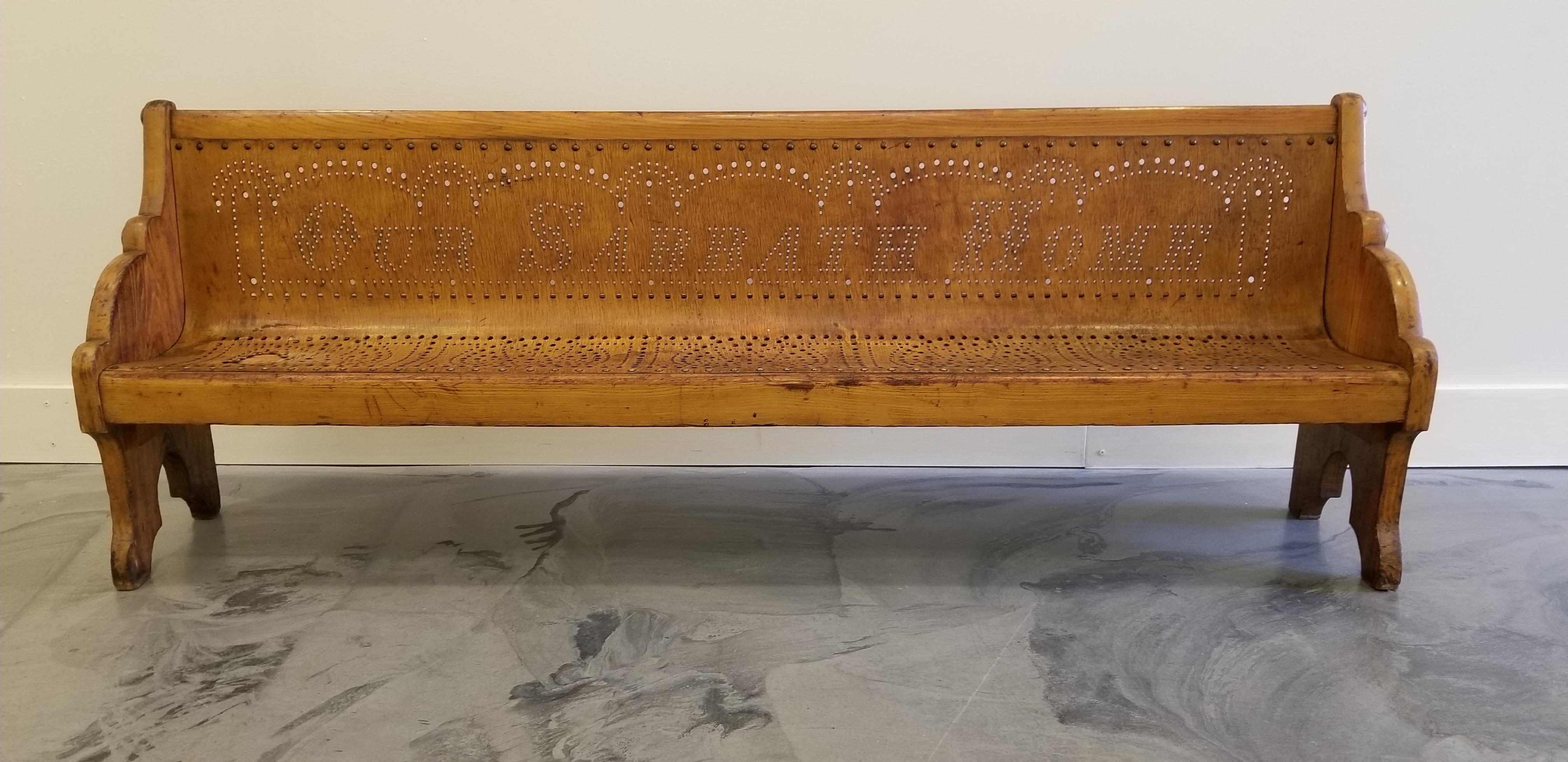Here is a unique and charming Folk Art bench with intricate pierce-cut decoration. In verse 
