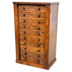 19th Century Childs Size Burr Walnut Wellington Chest Of Drawers