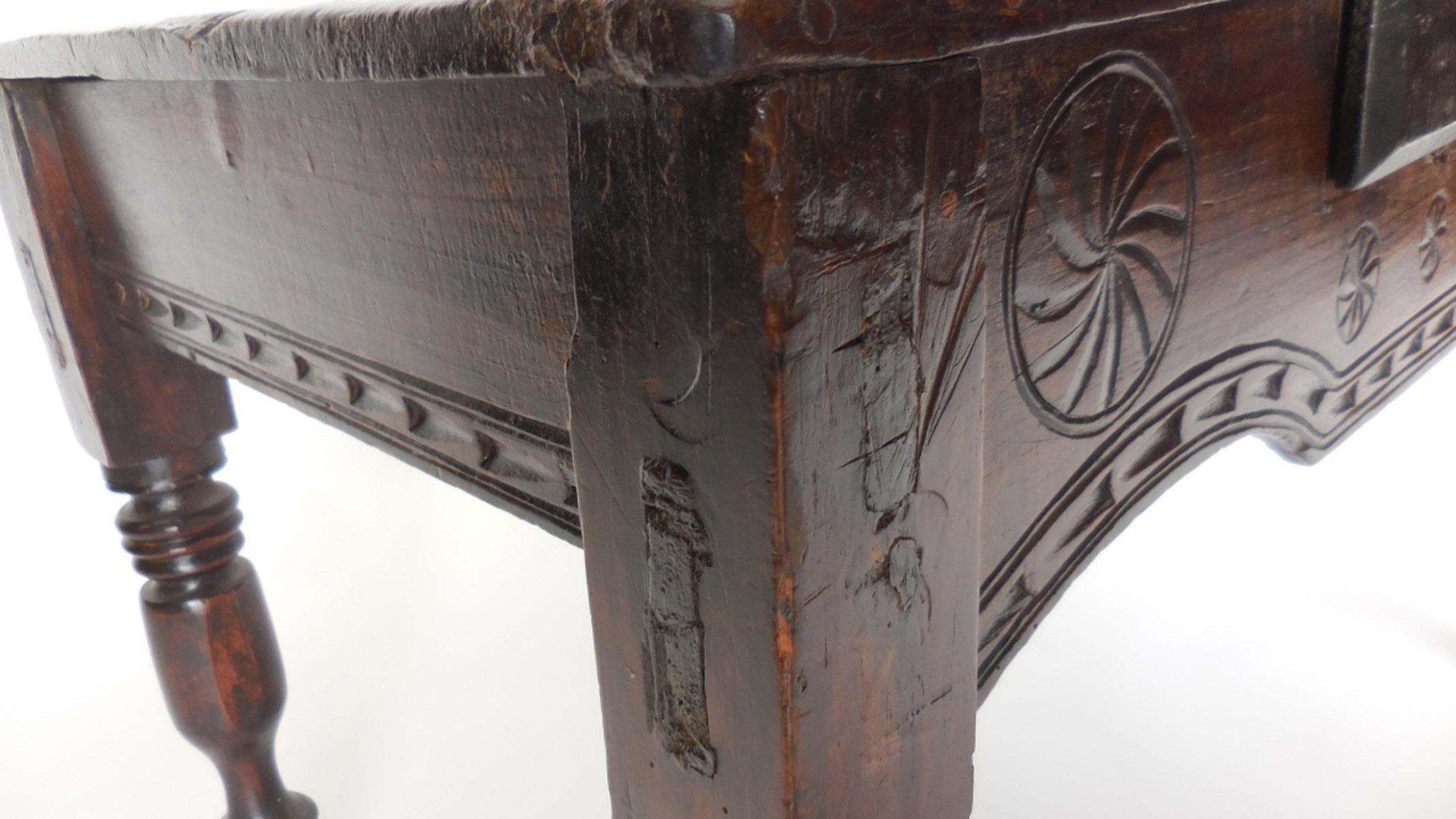 19th Century Child's Table with Carvings and Drawer 5