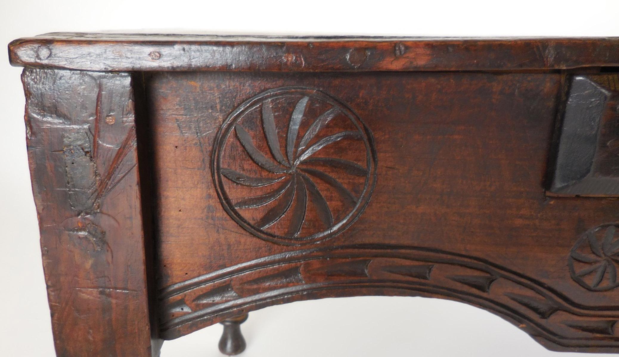 19th Century Child's Table with Carvings and Drawer 4