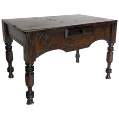 Antique 19th Century Child's Table with Carvings and Drawer