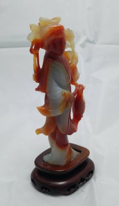 19th Century China Jade Sculpture on Boxwood Pedestal in Top Condition