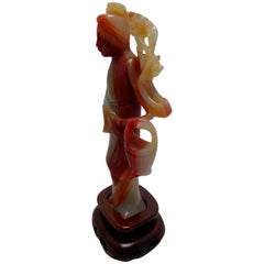 19th Century China Jade Sculpture on Boxwood Pedestal in Top Condition