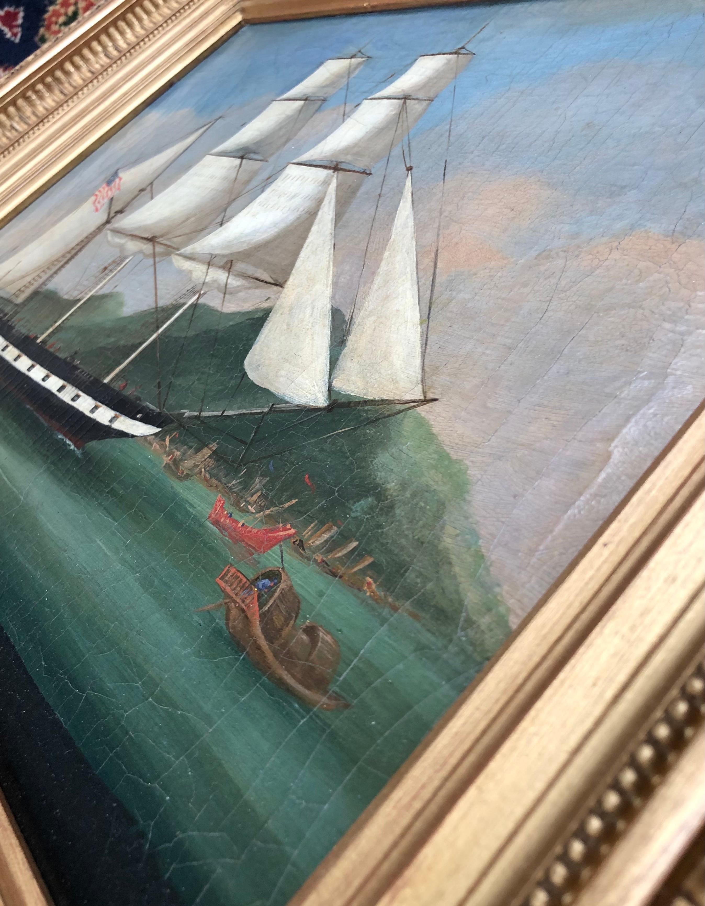 Chinese Export 19th Century China Trade American Ship Painting