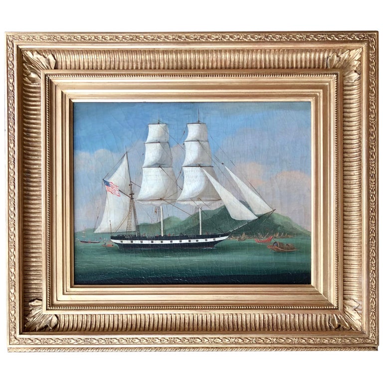 19th Century China Trade American Ship Painting For Sale