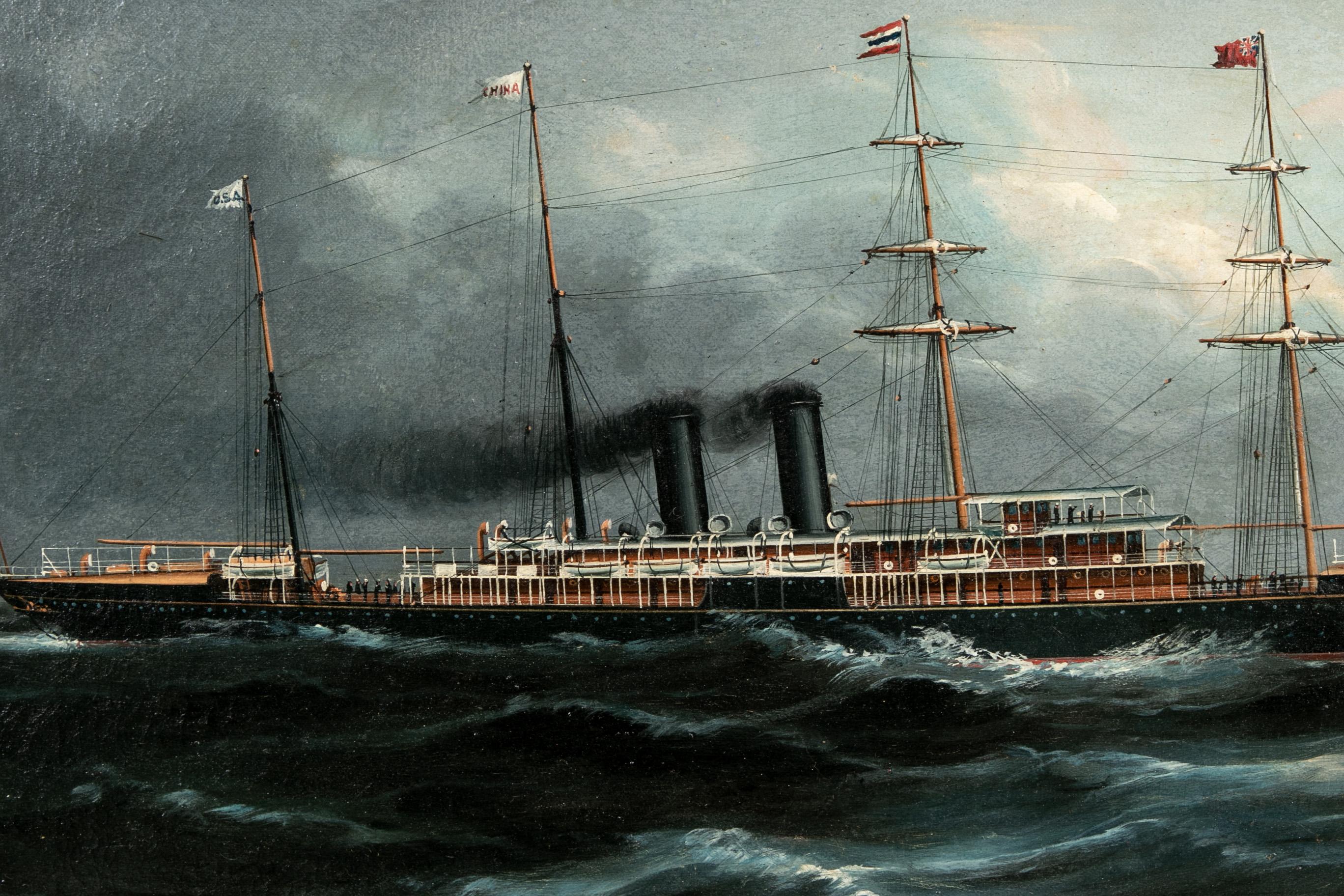 American Classical 19th Century China Trade Painting of The SS China Of The Pacific Mail Steamer