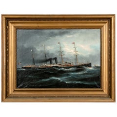 19th Century China Trade Painting of The SS China Of The Pacific Mail Steamer