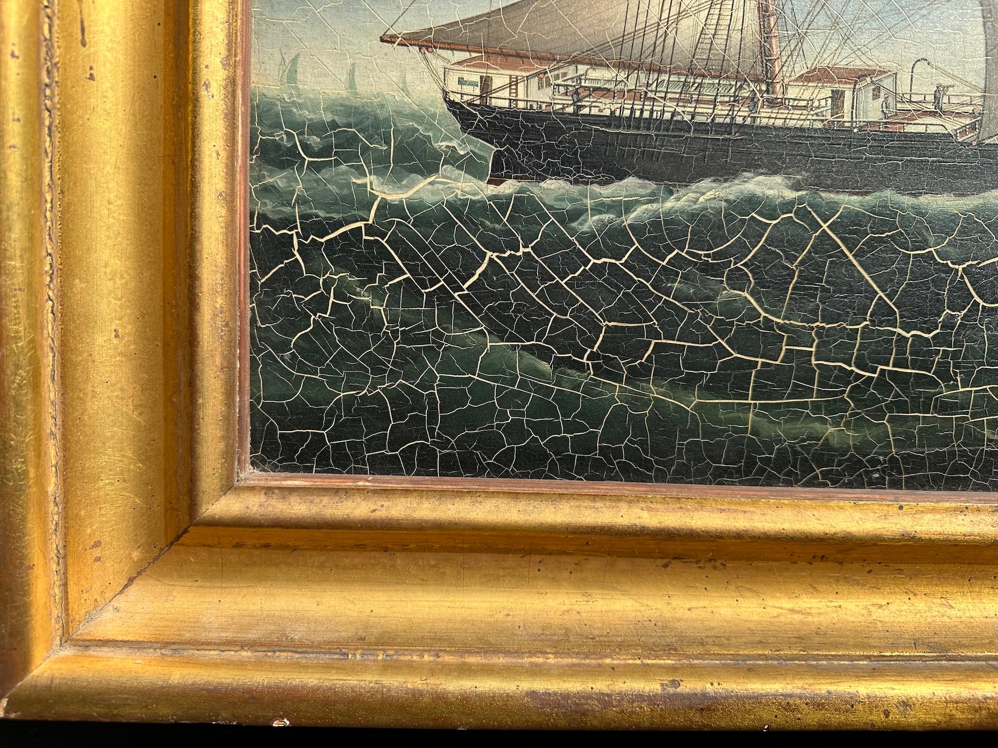 19th Century China Trade Tea Clipper in full sail at Sea, sailing - Victorian Painting by 19th century China Trade