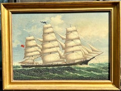 Antique 19th Century China Trade Tea Clipper in full sail at Sea, sailing