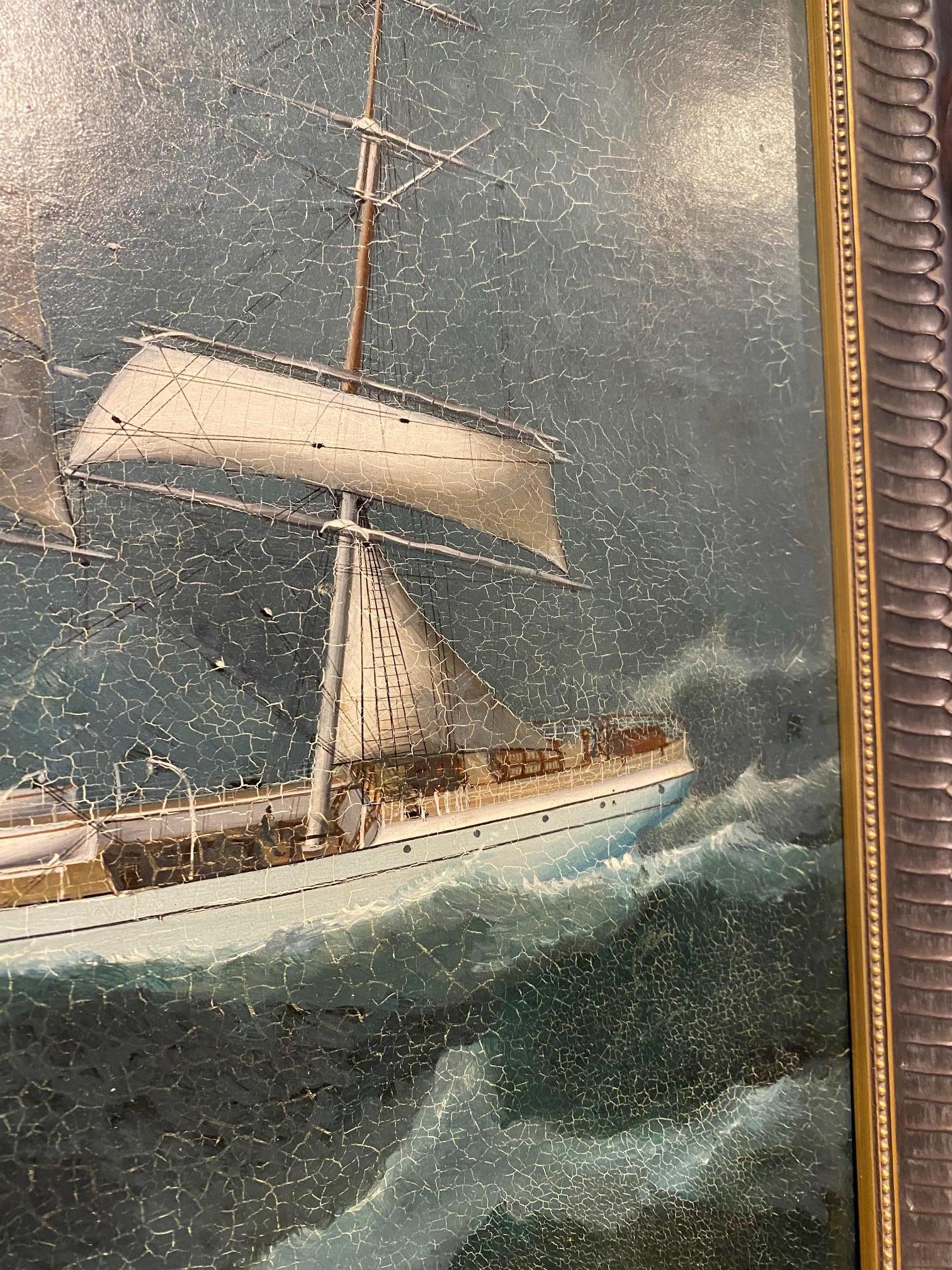 Chinese 19th Century China Trade Seascape with an American Clipper Ship, circa 1880s