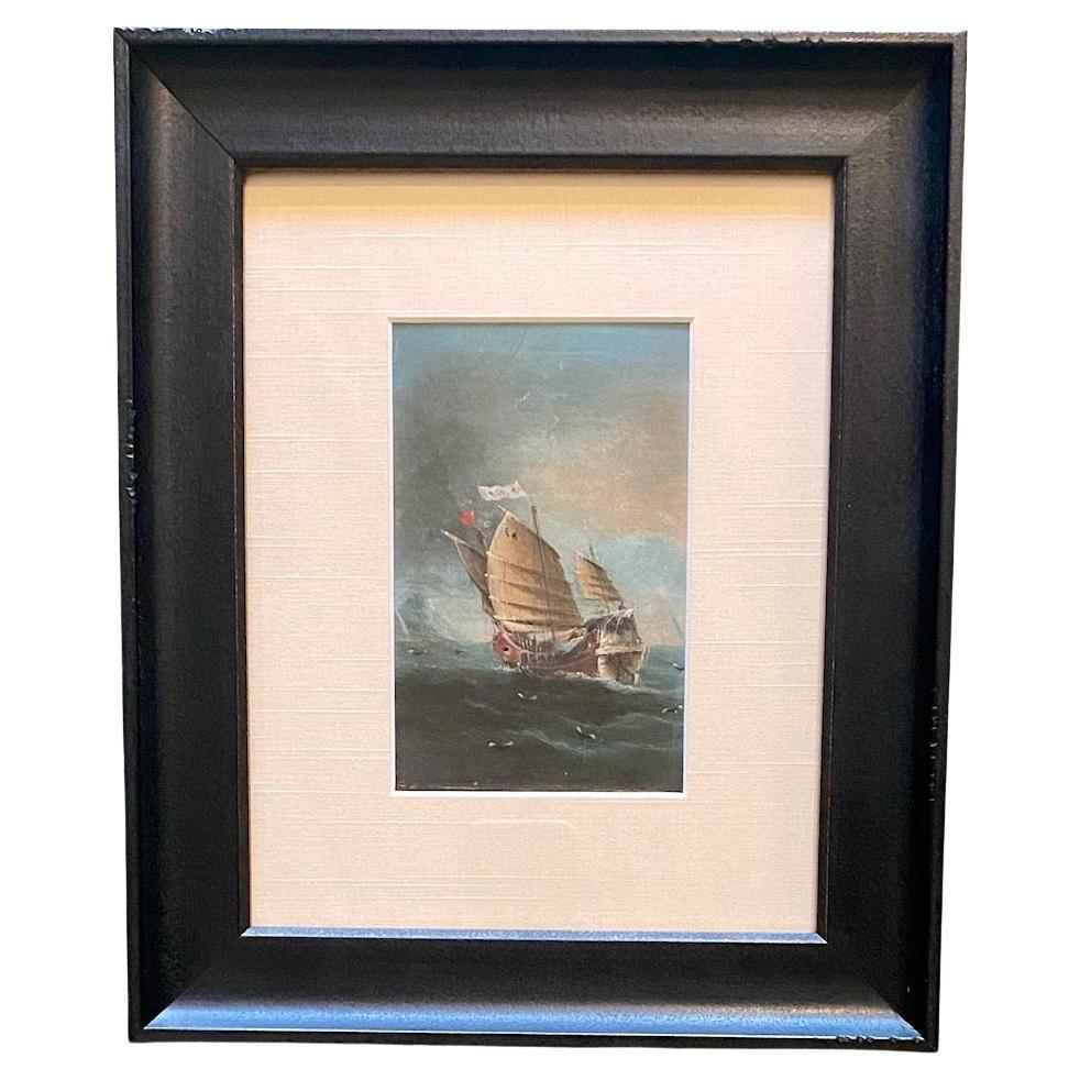 19th Century China Trade Seascape with Junk 'two of three'