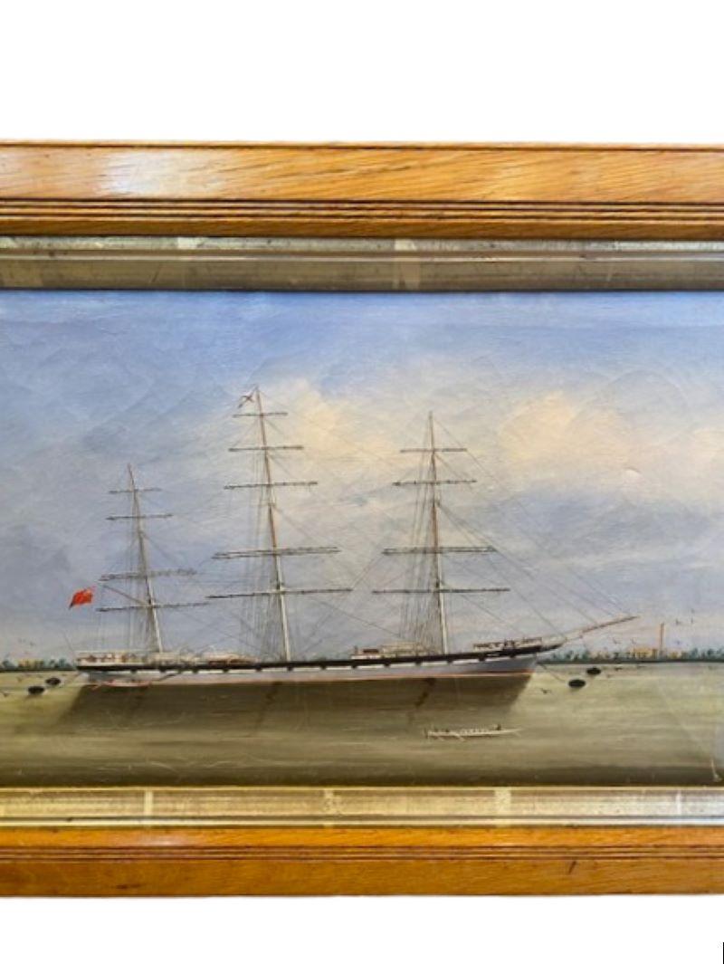 Exportation chinoise Paysage marin de Chine du XIXe siècle avec le navire Avon à l'ancre par Lai Fong en vente