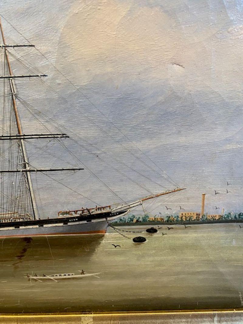 Hong Kong Paysage marin de Chine du XIXe siècle avec le navire Avon à l'ancre par Lai Fong en vente