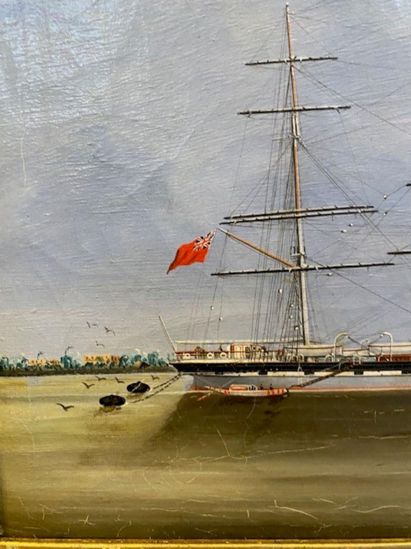 Peint à la main Paysage marin de Chine du XIXe siècle avec le navire Avon à l'ancre par Lai Fong en vente