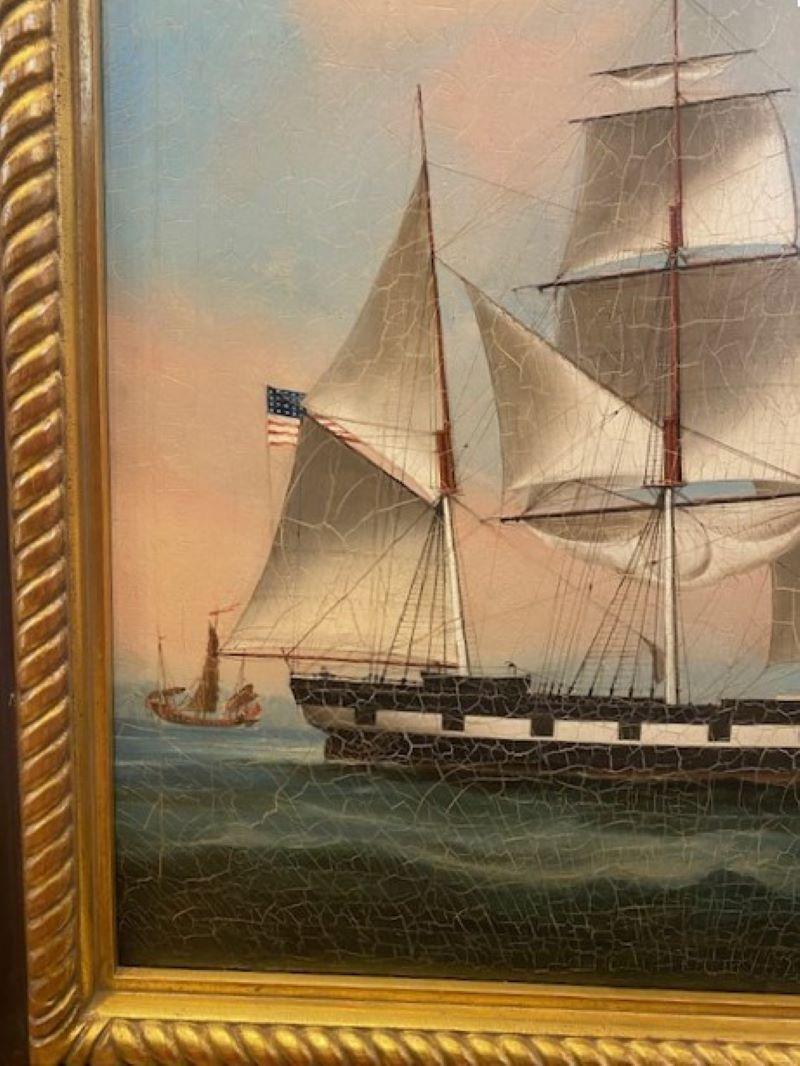 Dipinto a mano Nave China Trade del XIX secolo Ritratto della nave clipper americana ORIENTAL in vendita