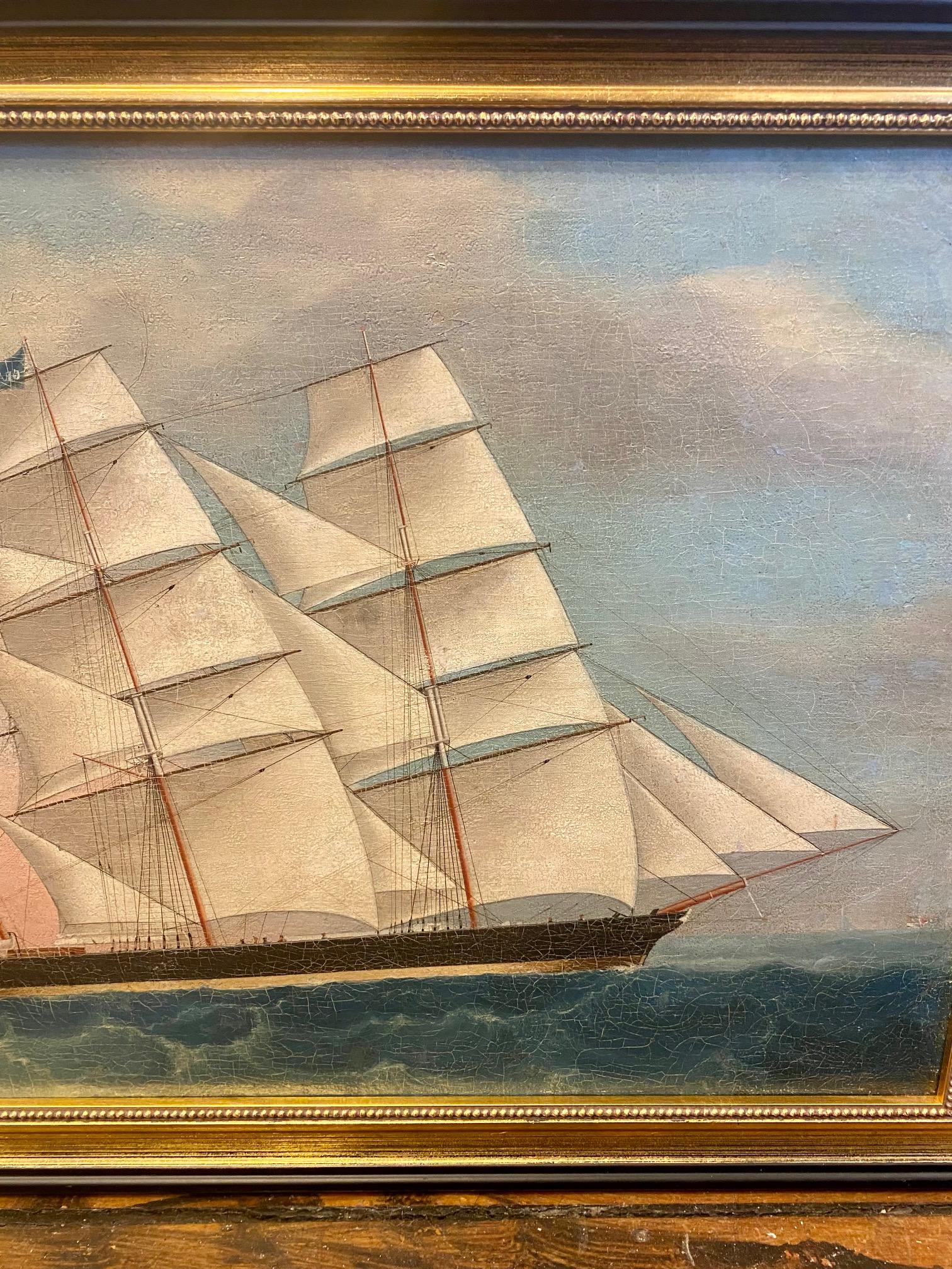 Hand-Painted 19th Century China Trade Ship Portrait of the Tea Clipper Grace Reilly