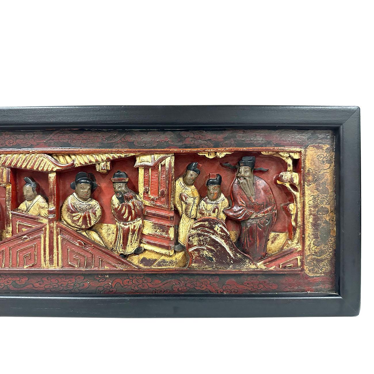 Chinese Export 19th Century Chinese 3d Carving Wood Panel Hanging Architectural Element