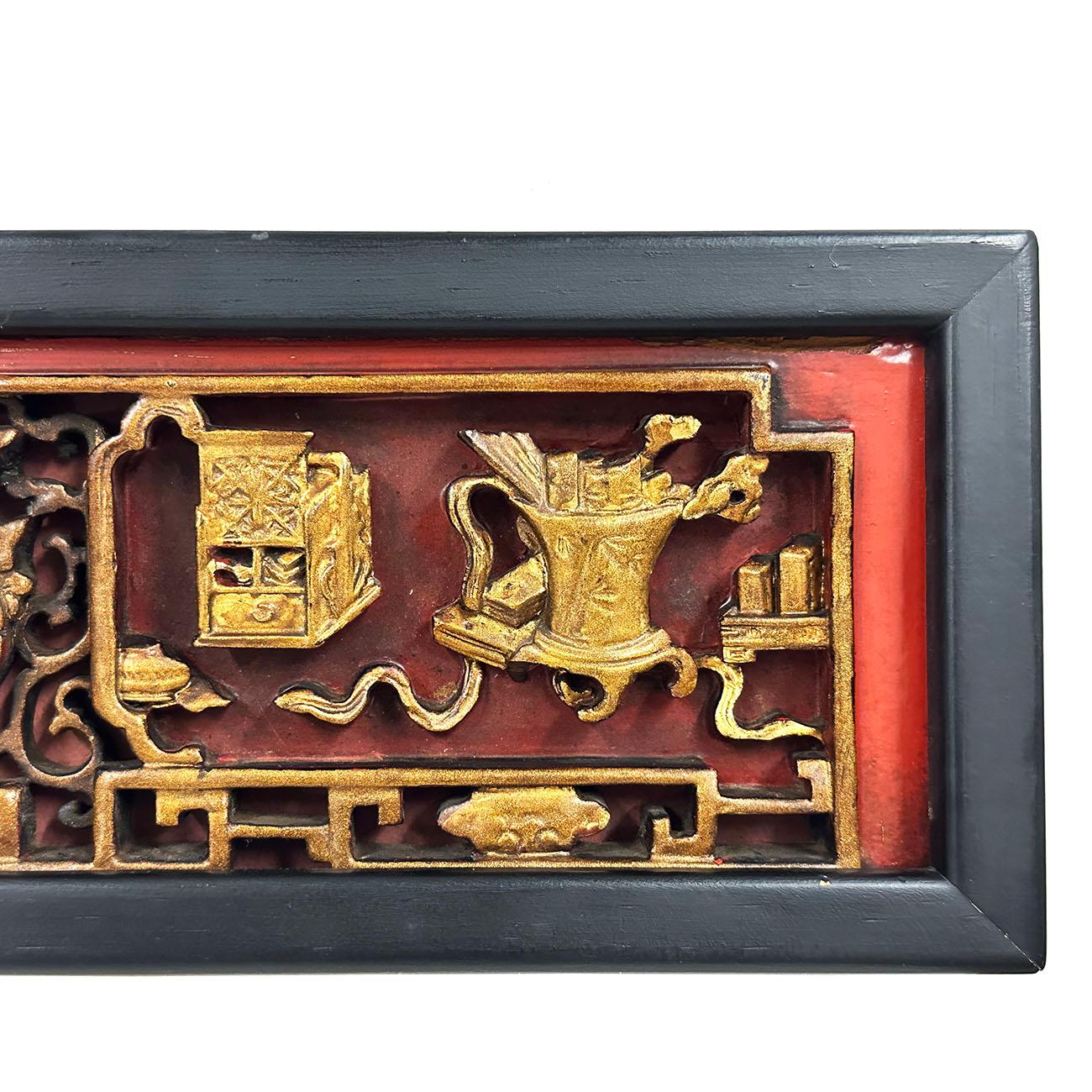 19th Century Chinese 3d Carving Wood Panel Hanging Architectural Element 1