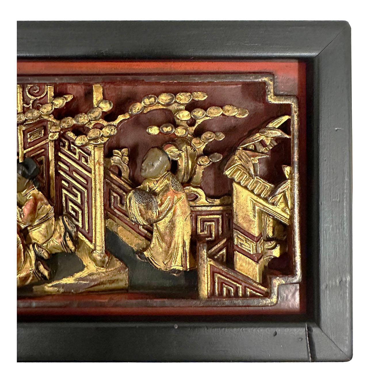 19th Century Chinese 3d Carving Wood Panels Hanging Architectural Element, Set  For Sale 5