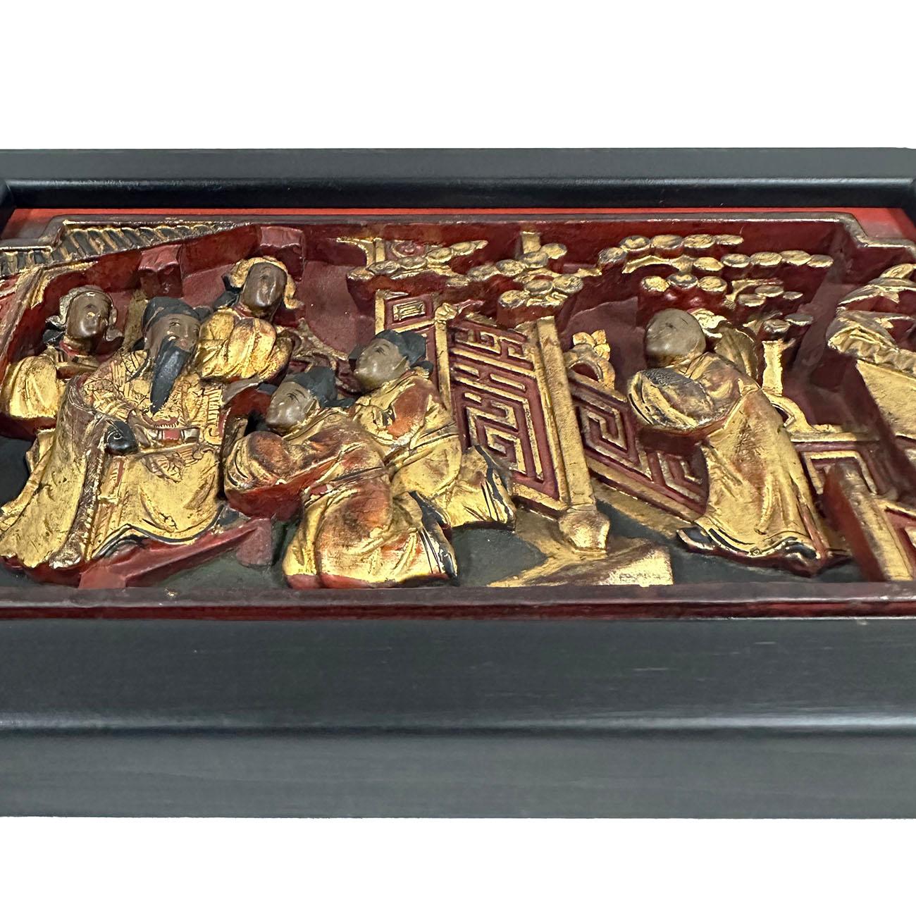 19th Century Chinese 3d Carving Wood Panels Hanging Architectural Element, Set  For Sale 6