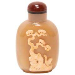 Antique 19th Century Chinese Agate Longevity Snuff Bottle