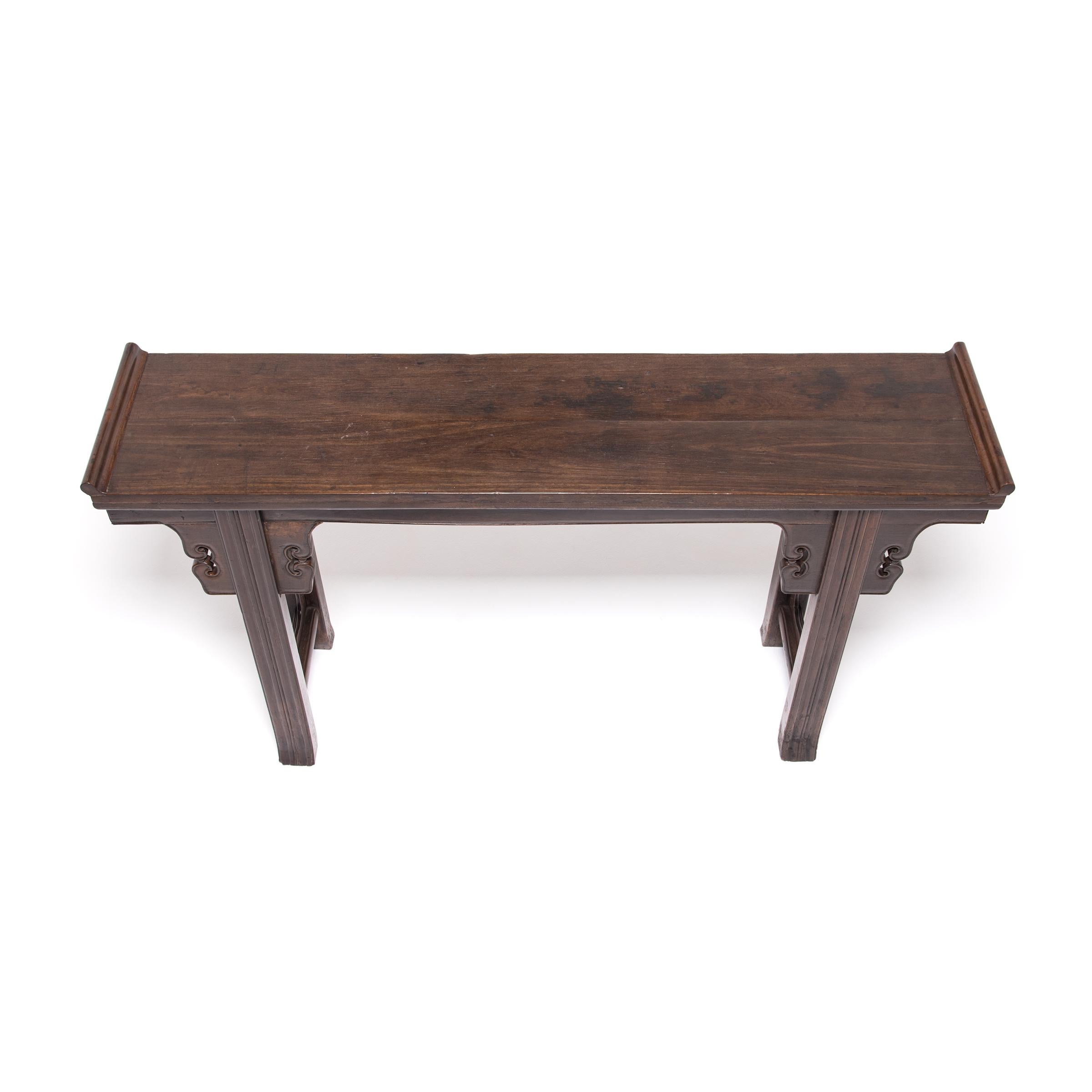 Carved Chinese Altar Table with Everted Ends, c. 1850 For Sale