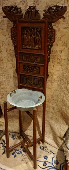 19th Century Chinese Altar Wash Basin Carved Stand
