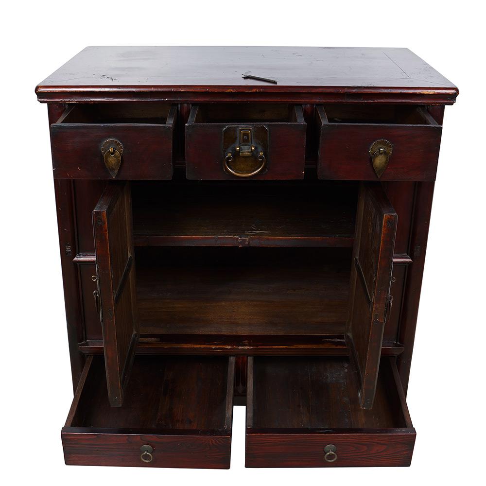 Chinese Export 19th Century Chinese Antique Carved Shan XI 5 Drawers Cabinet/Side Table  For Sale