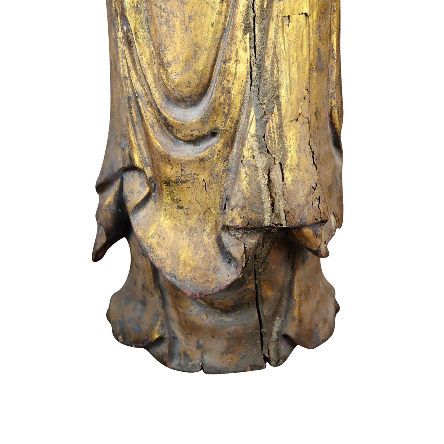 Chinesische antike Holzfigur des Medizin Buddha Bhaishajyaguru aus dem 19. Jahrhundert im Angebot 6