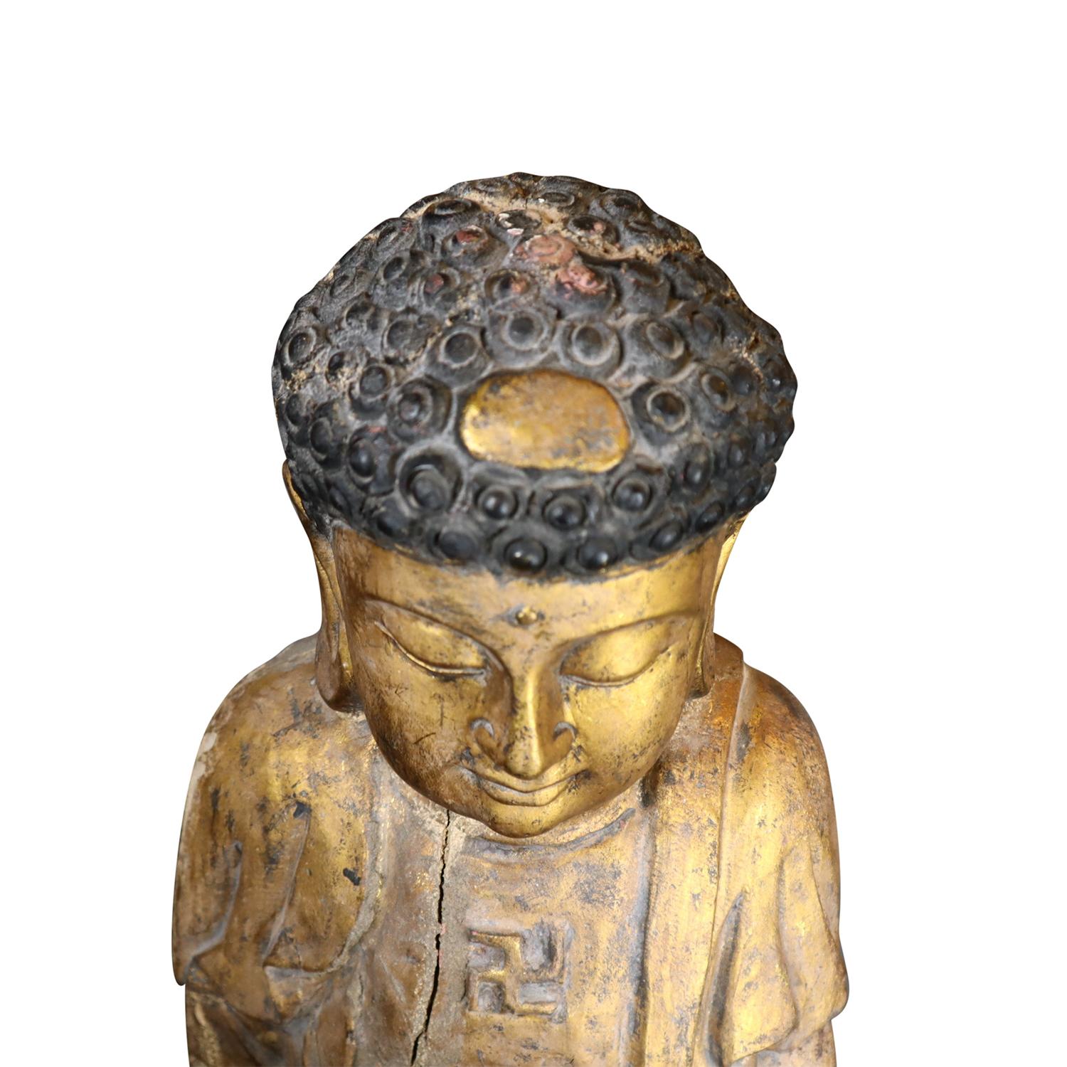 Chinesische antike Holzfigur des Medizin Buddha Bhaishajyaguru aus dem 19. Jahrhundert im Zustand „Gut“ im Angebot in West Palm Beach, FL