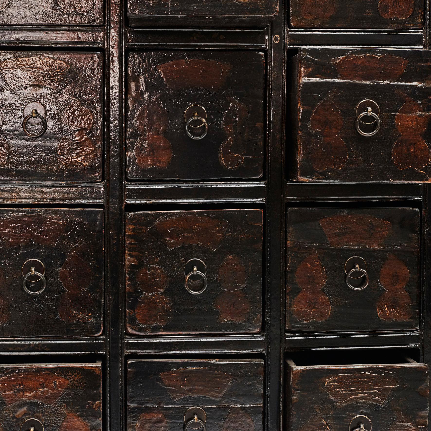 Wood 19th Century Chinese Apothecary Cabinet with 32 Drawers and Original Lacquer