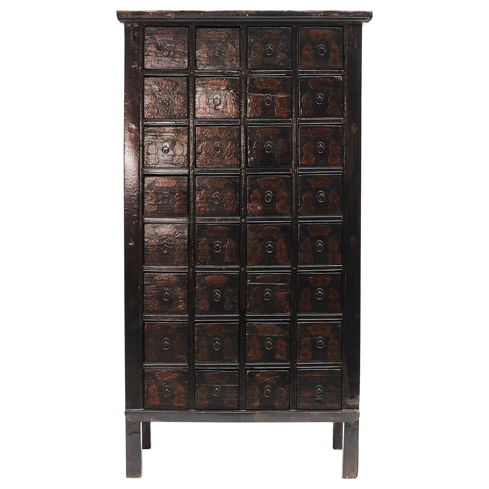 19th Century Chinese Apothecary Cabinet with 32 Drawers and Original Lacquer