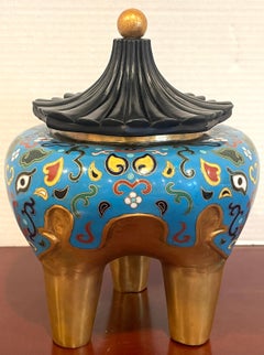 19th Century Chinese Archaic Style Cloisonné & Lacquer Elephant Motif Censor