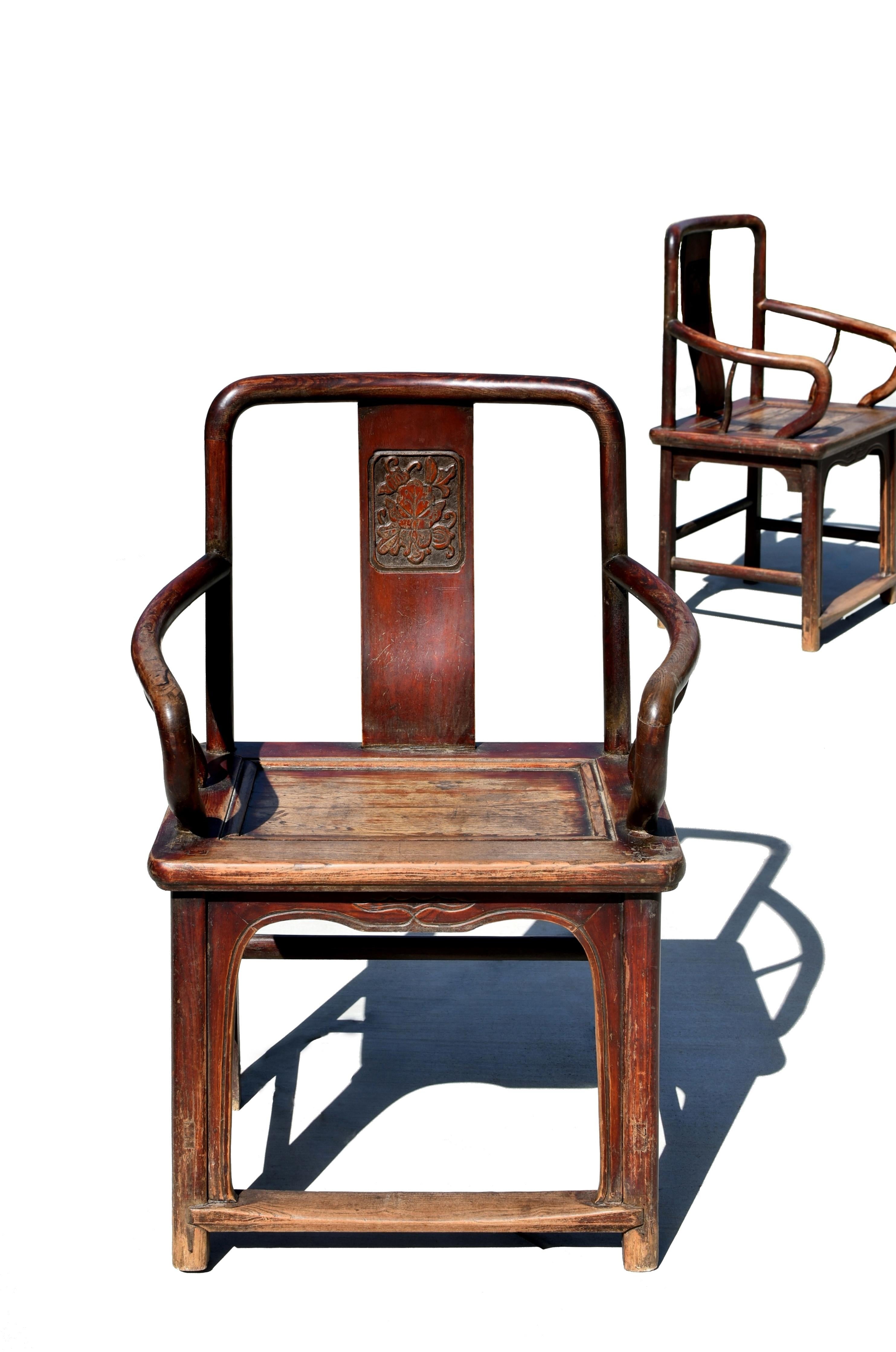 19th Century Chinese Armchairs Pair Large Original For Sale 7