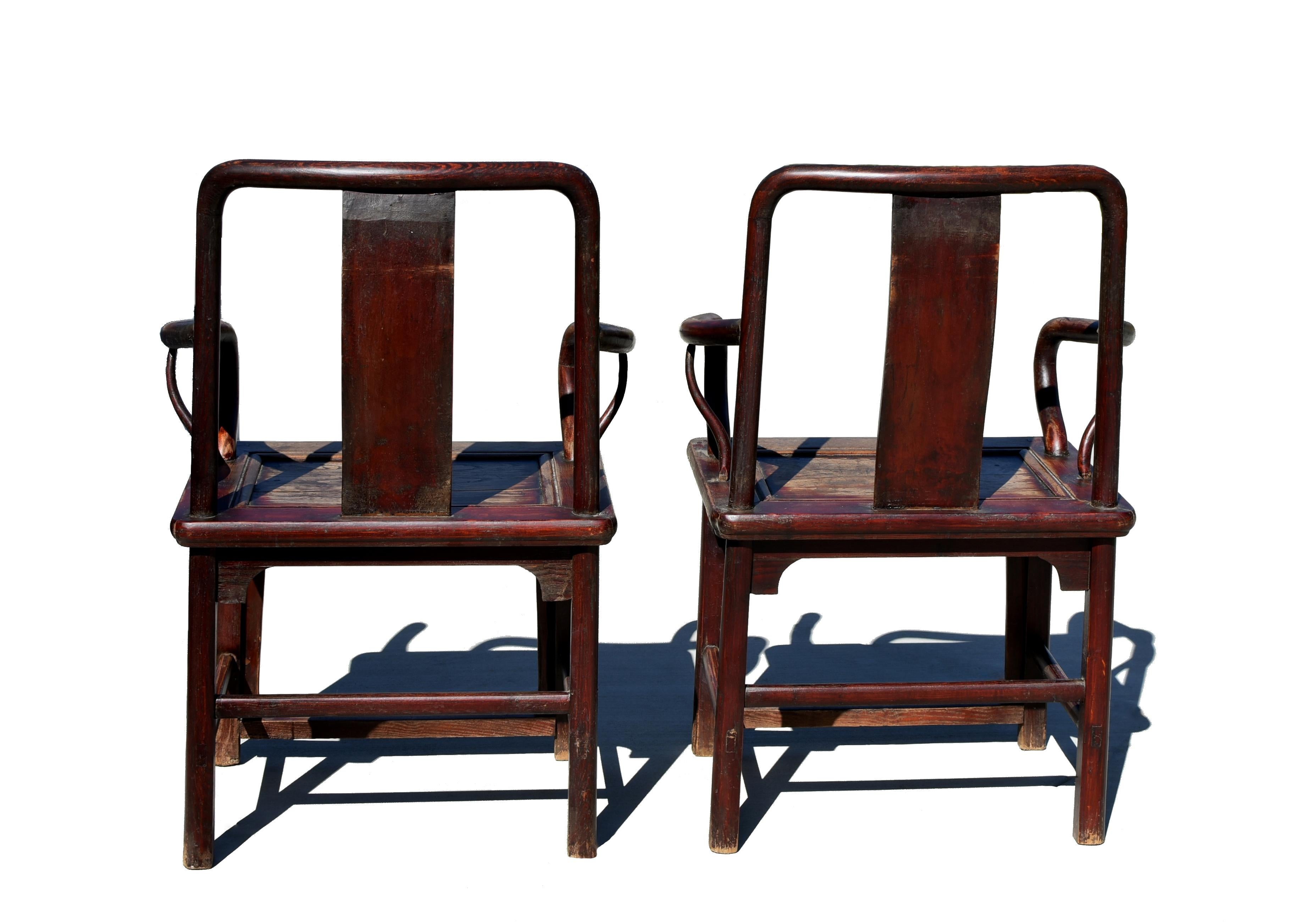 19th Century Chinese Armchairs Pair Large Original For Sale 13