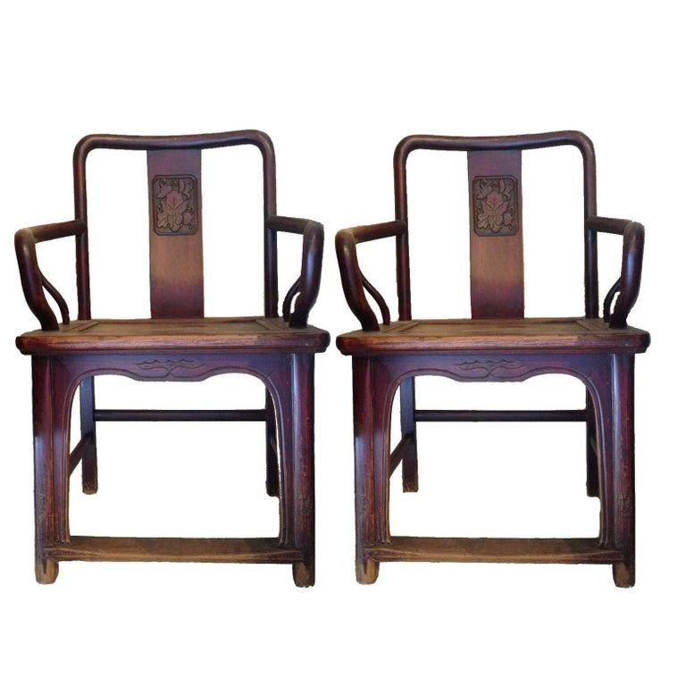 19th Century Chinese Armchairs Pair Large Original For Sale 14