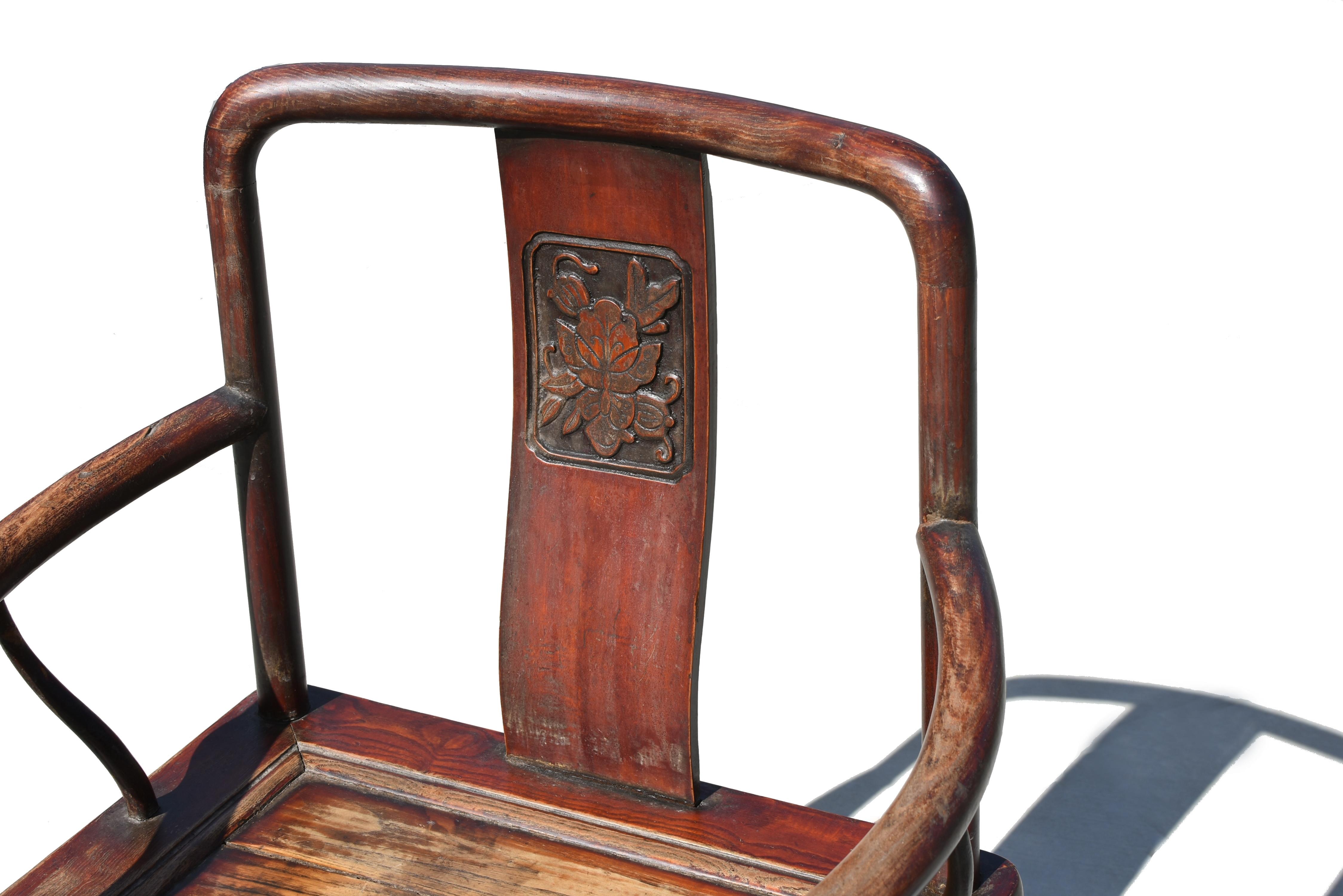 Elm 19th Century Chinese Armchairs Pair Large Original For Sale