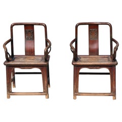 19th Century Chinese Armchairs Pair Large Original
