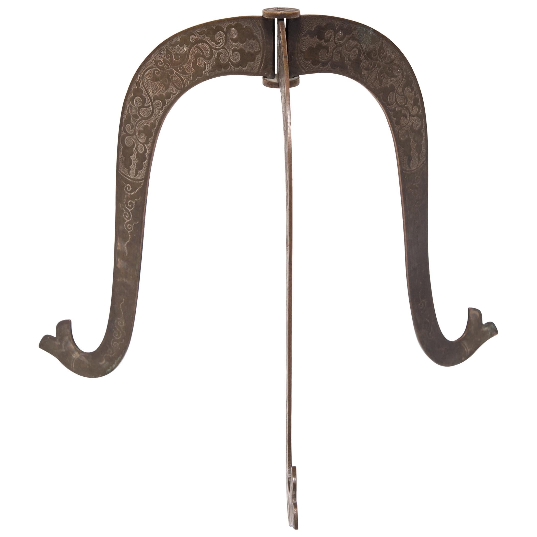 Chinese Baitong Etched Folding Hat Stand, c. 1850 For Sale