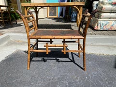19th Century Chinese Bamboo Bench with Embossed Leather Seat