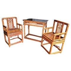 19th century Chinese bamboo Brighton Pavilion chairs and side table