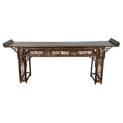 19th Century Chinese Bamboo-Carved Console Table