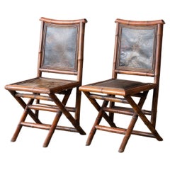 19th Century Chinese Bamboo 
Leather Side Chairs