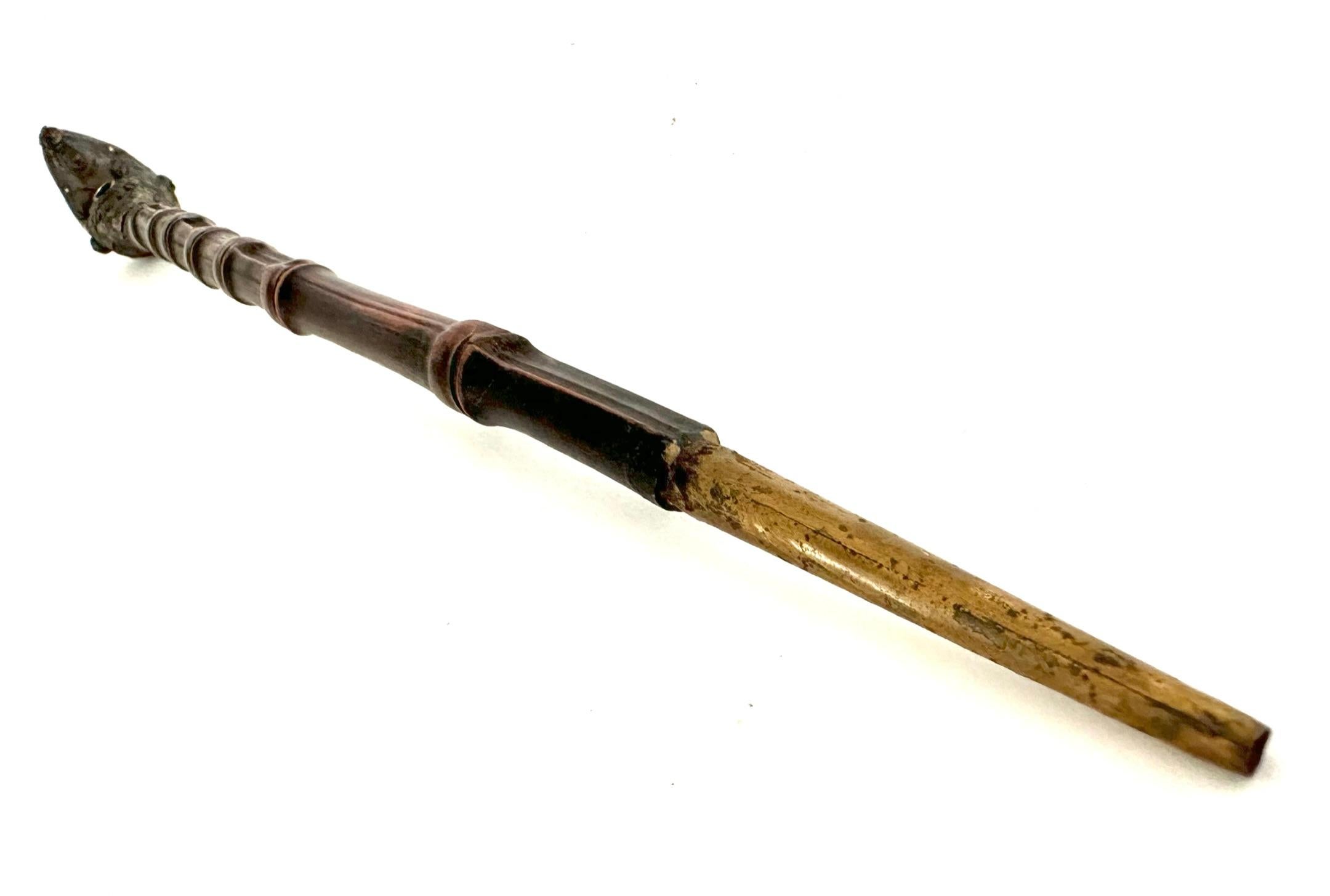 Brass 19th Century Chinese Bamboo Opium Pipe For Sale